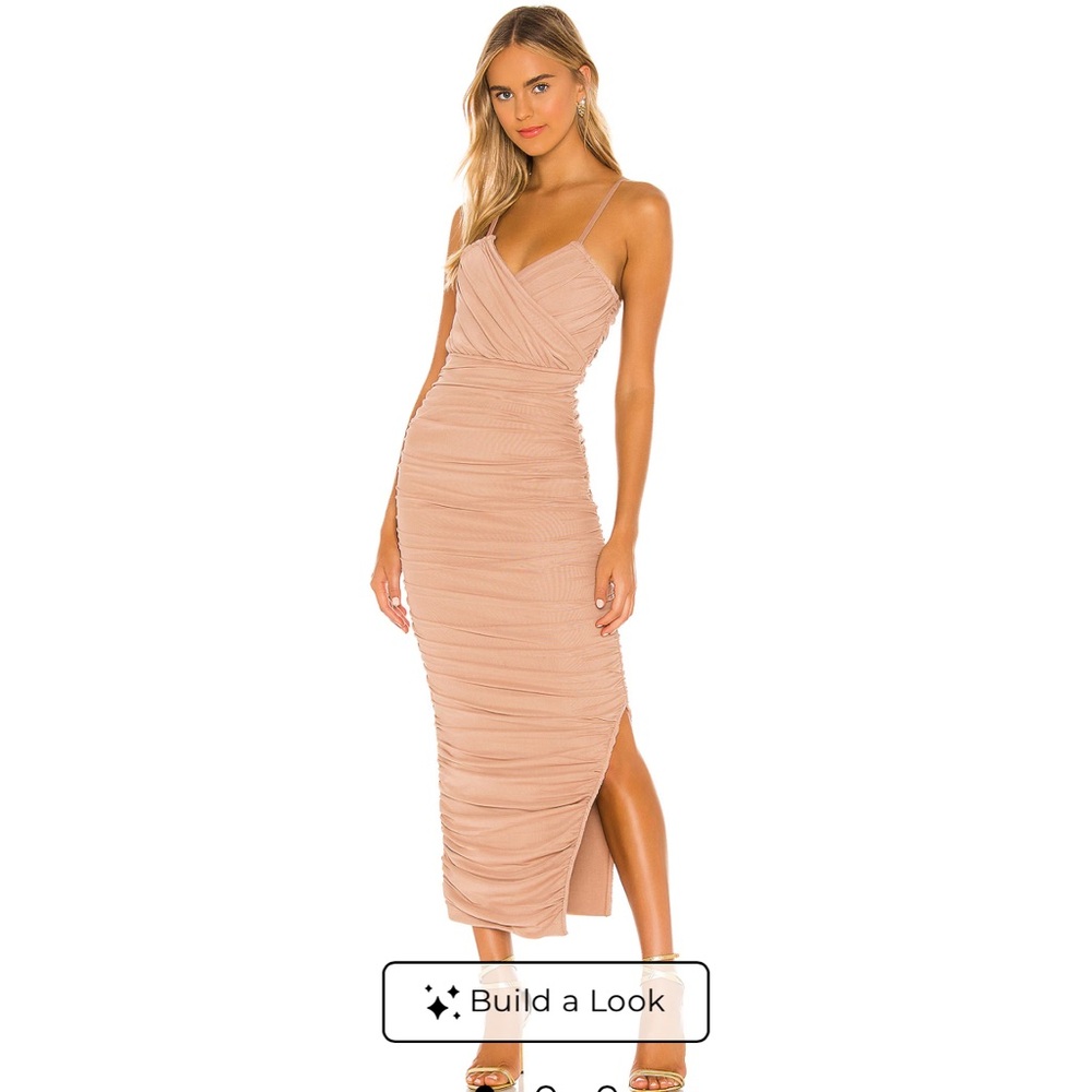 New with tags -Elegant Tan Ruched Dress / size M